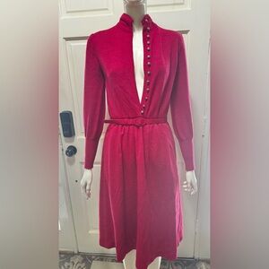 CIAO LTD 100%Wool Vintage 80s Shirt Pink Top Shoulder Pads Dress Sz 8